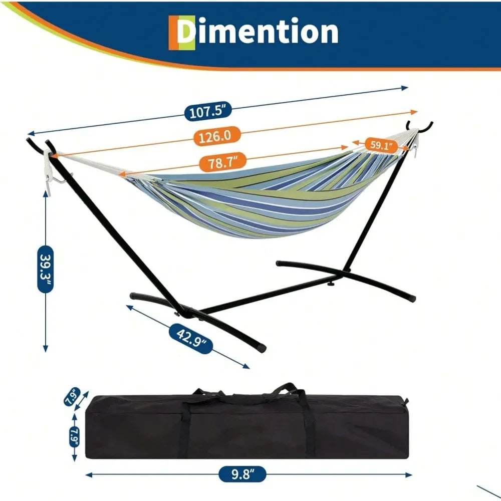Hammock With Heavy Duty Steel Stand, 660lbs With Travel Bag