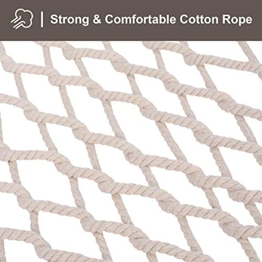 Traditional Rope Double Hammock with Hardwood Spreader Bar and Carrying Bag, Natural Color