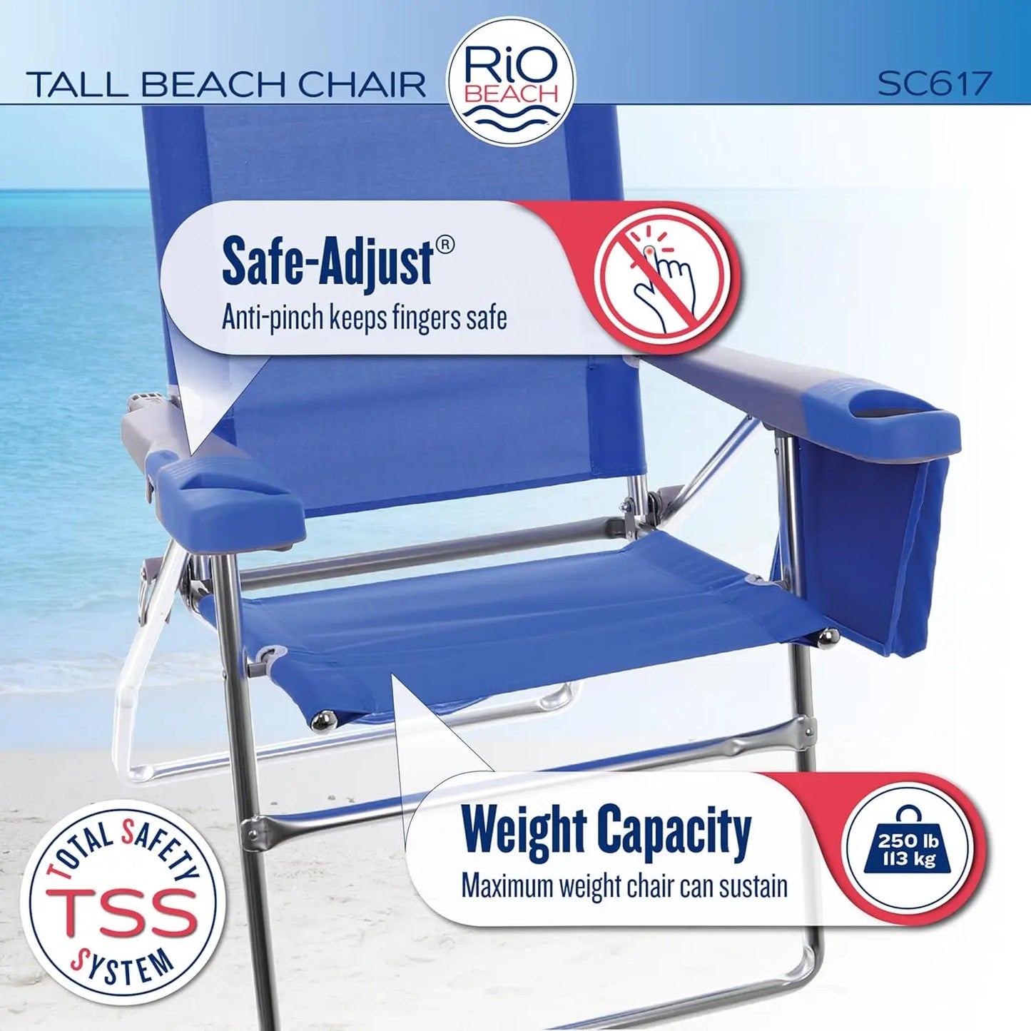 Beach Chairs 2-Pack 17" Extended Height 4-Position Folding Beach Chair