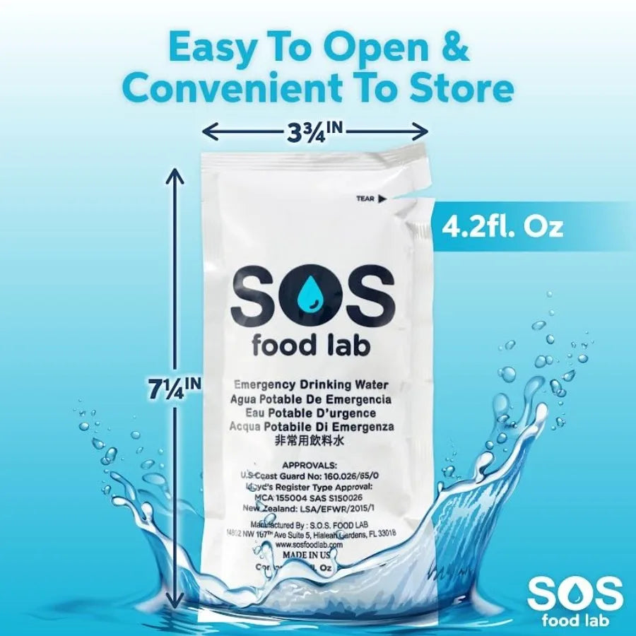 Emergency Water Pouches - 2 Gallons 4.2 Fl Oz Each - Triple Purified UV Sterilized