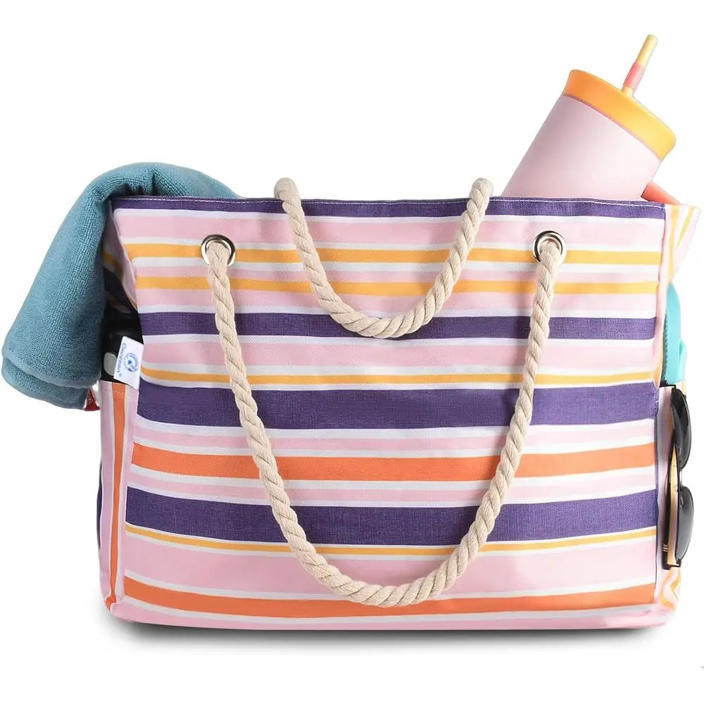 Large Waterproof Beach Tote with Zipper, Solid or Travel Pool