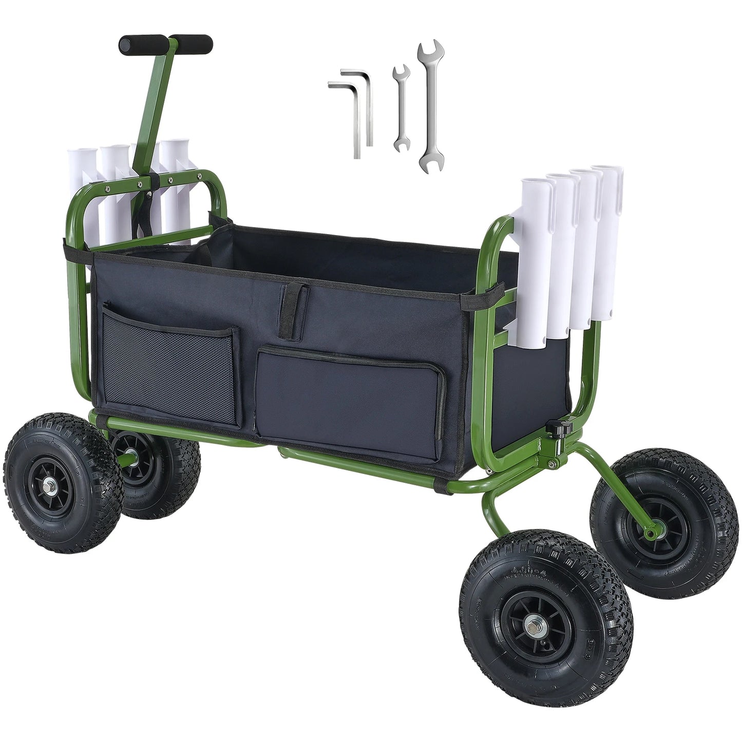 SucceBuy 300 LBS Folding Beach Fishing Cart | 4 Big Wheels | 8 Rod Holders | Sand Pier Wagon