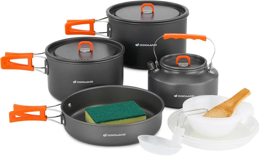 15-Piece Non-Stick Camping Cookware Set | Lightweight Backpacking Pots & Pans with Kettle