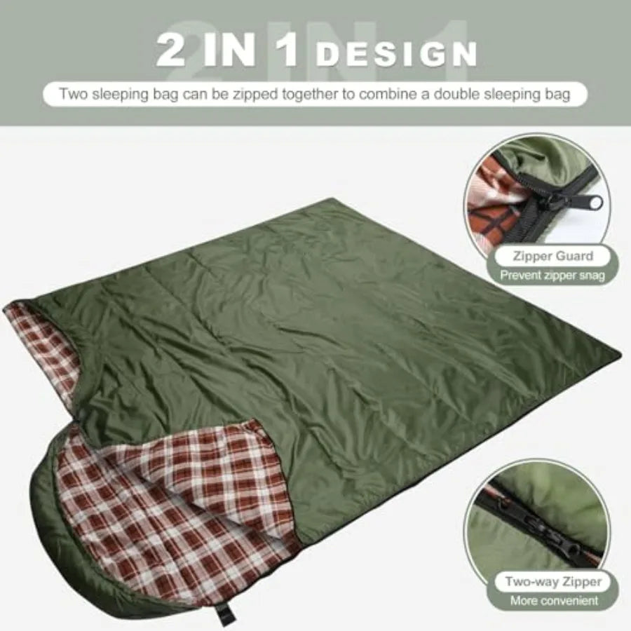 Cotton Flannel Sleeping Bag: Lightweight XXL, 3-Season