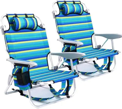 2-Pack Lightweight Portable Beach Chair – Lay Flat Folding Chair with 5 Positions & Cushion