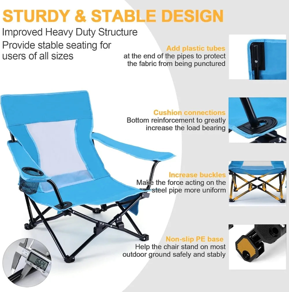 Heavy Duty Beach & Camping Chair (2 Pack) – Folding Outdoor Chair with Cup Holder & Carry Bag