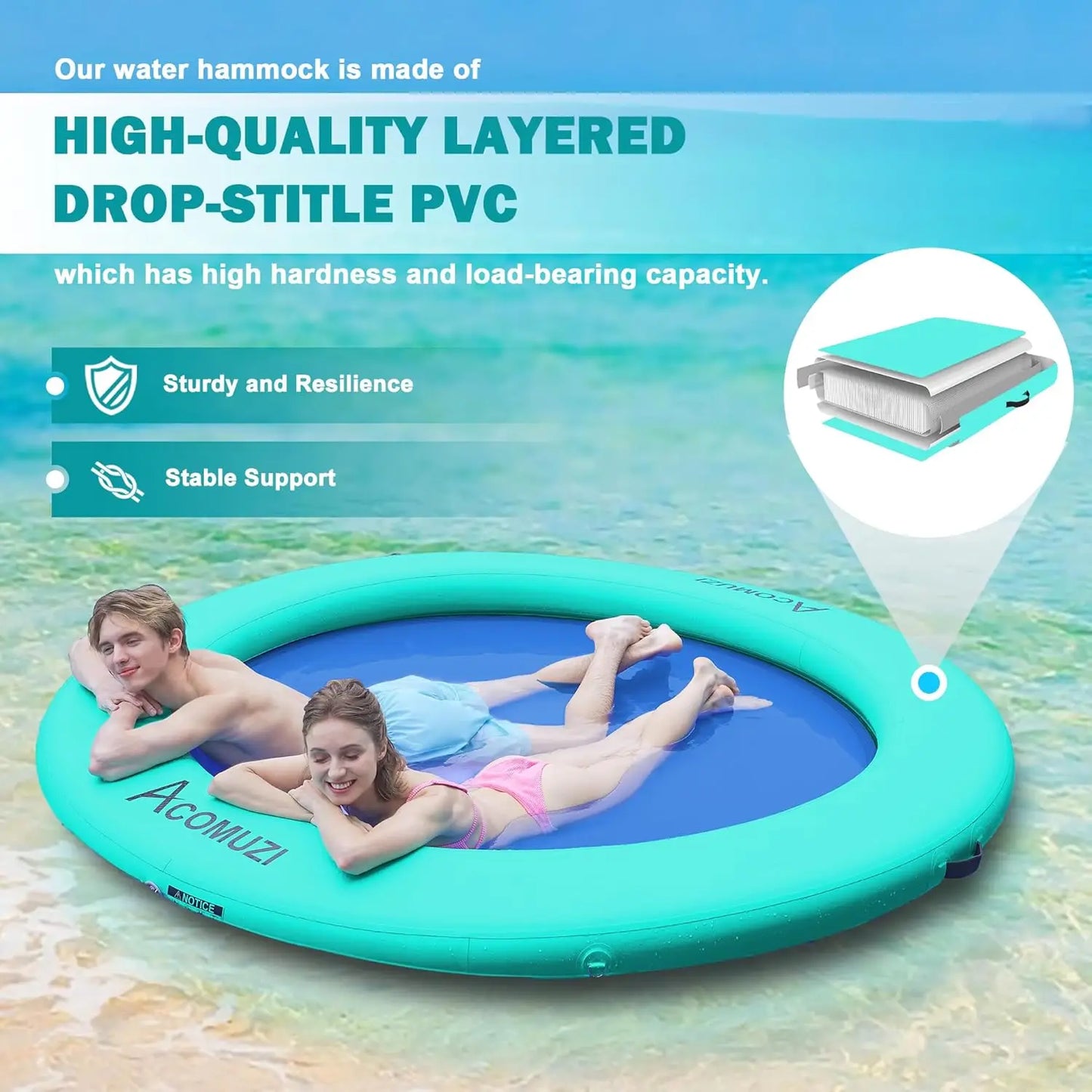 4/6/8/10/12FT Water Hammock Inflatable Floating Dock, Round Floating Ring Lake Floats for Adults, Heavy Duty Pool Float Raft