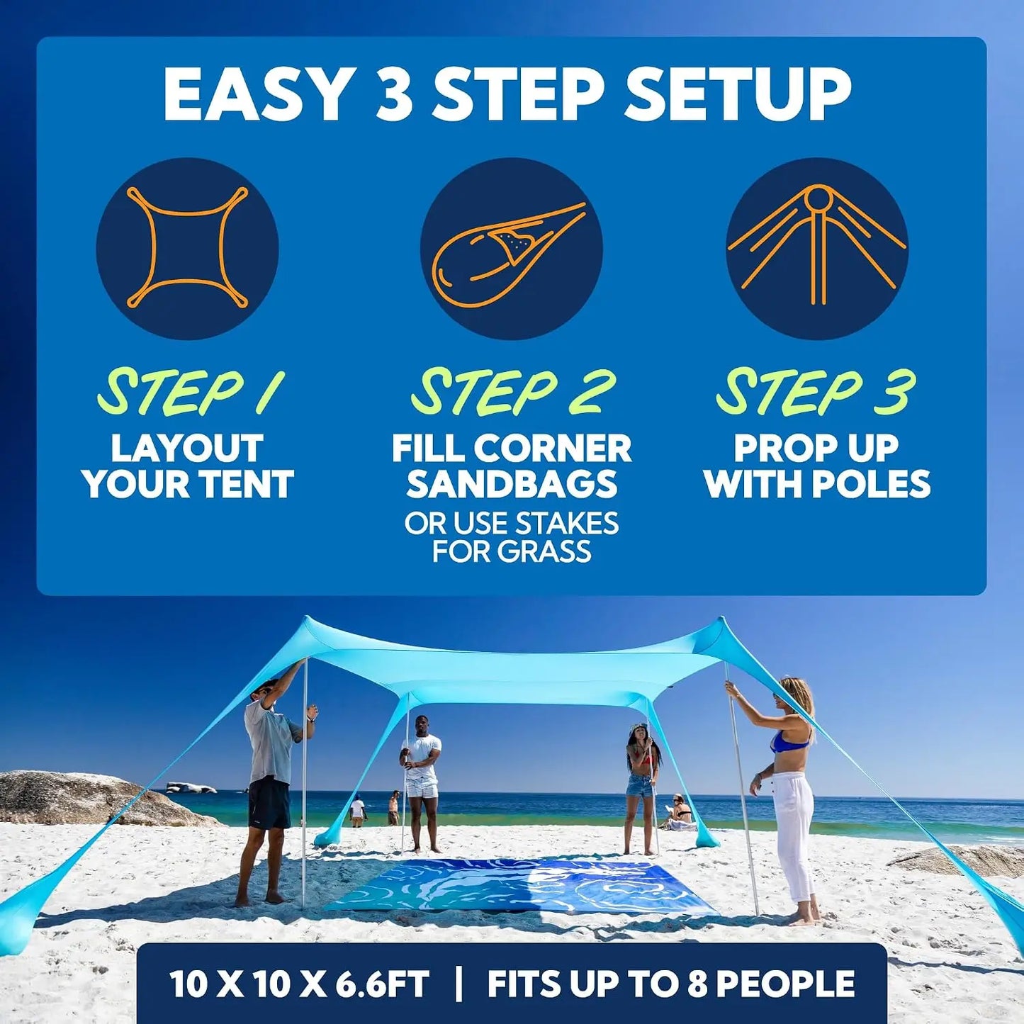 UPF 50+ Beach Tent Sun Shelter | Outdoor Canopy for Camping, Fishing & Beach