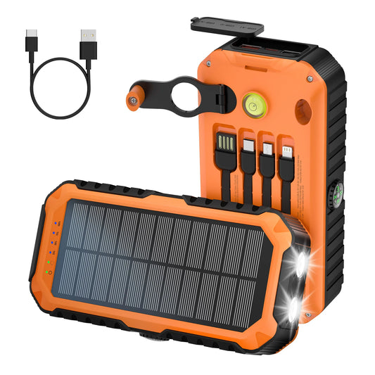 40,000mAh Solar Power Bank with Hand Crank — 4 Built-In Cables, Compass & LED Flashlight