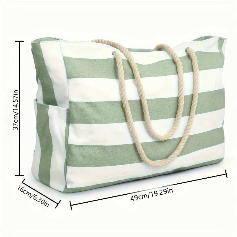 Fashion Striped Beach Tote Bag, Waterproof and Sand-Proof Foldable Beach Bag, Large-Capacity Portable Storage Bag, Shoulder Bag