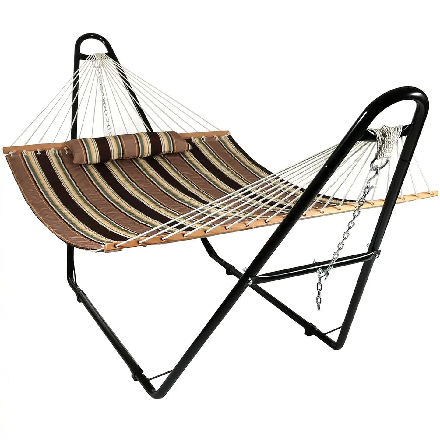 Double Quilted Fabric Hammock with Steel Stand 450lb Capacity Outdoor Patio 2 Person Black Stand Sandy Beach, Customized