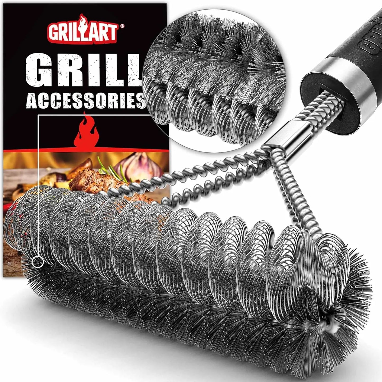 2-in-1 BBQ Grill Brush: Wire & Helix Combo - Safe, Efficient Cleaning for All Grills - 18" Long Handle