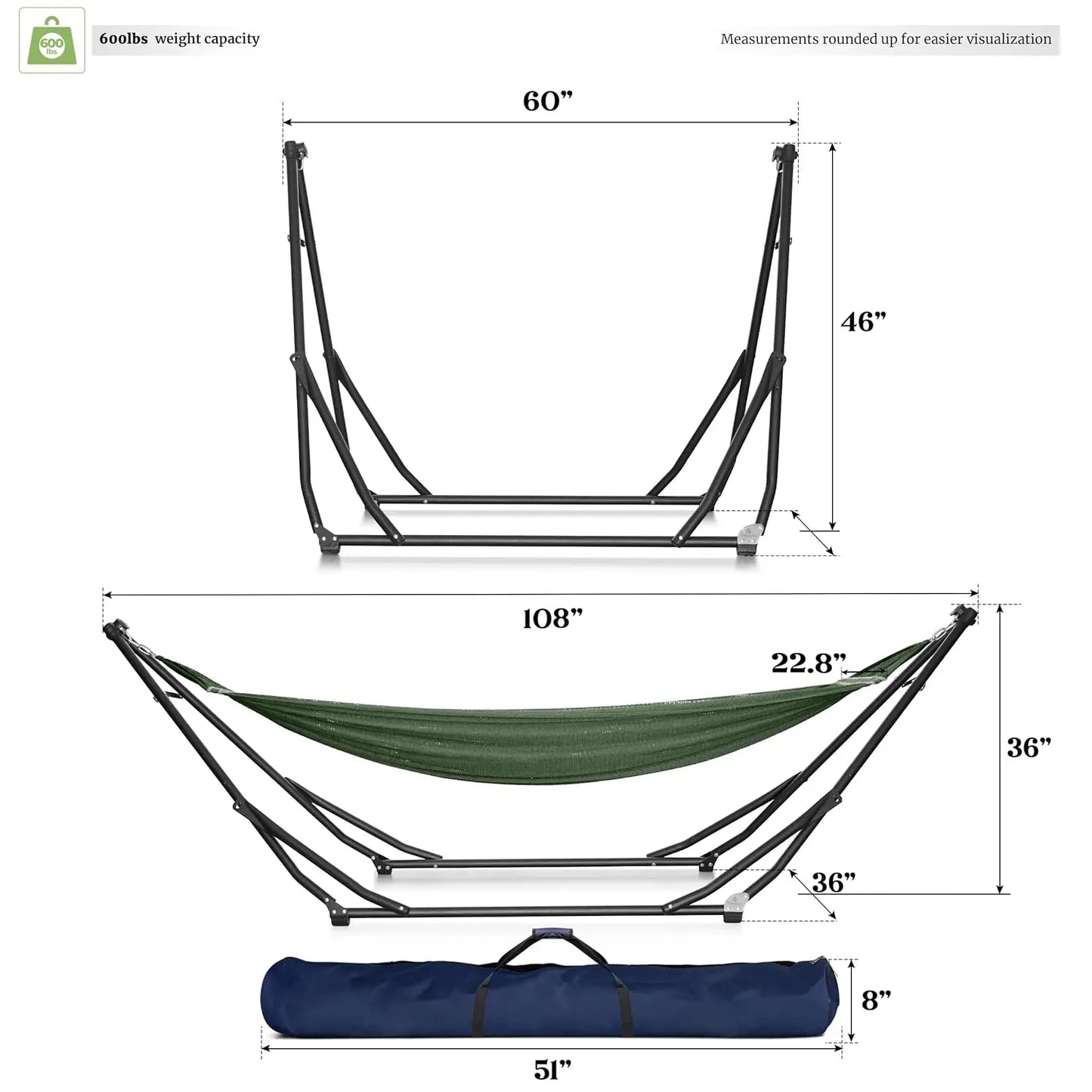 Foldable Double Portable Hammock with Stand 600lbs Capacity