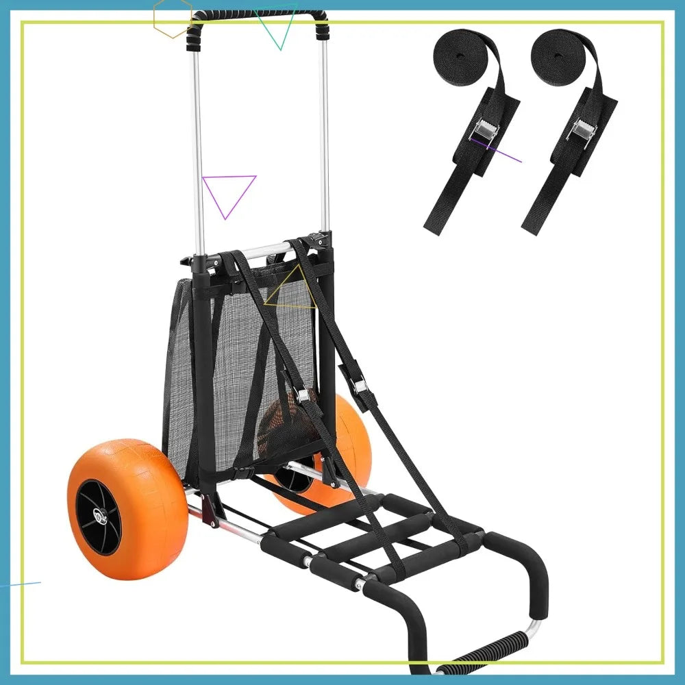 Heavy Duty Beach Cart with 12" Solid Wheels, Folding Sand Wagon 165LBS Capacity, Adjustable Handle for Camping & Outdoor