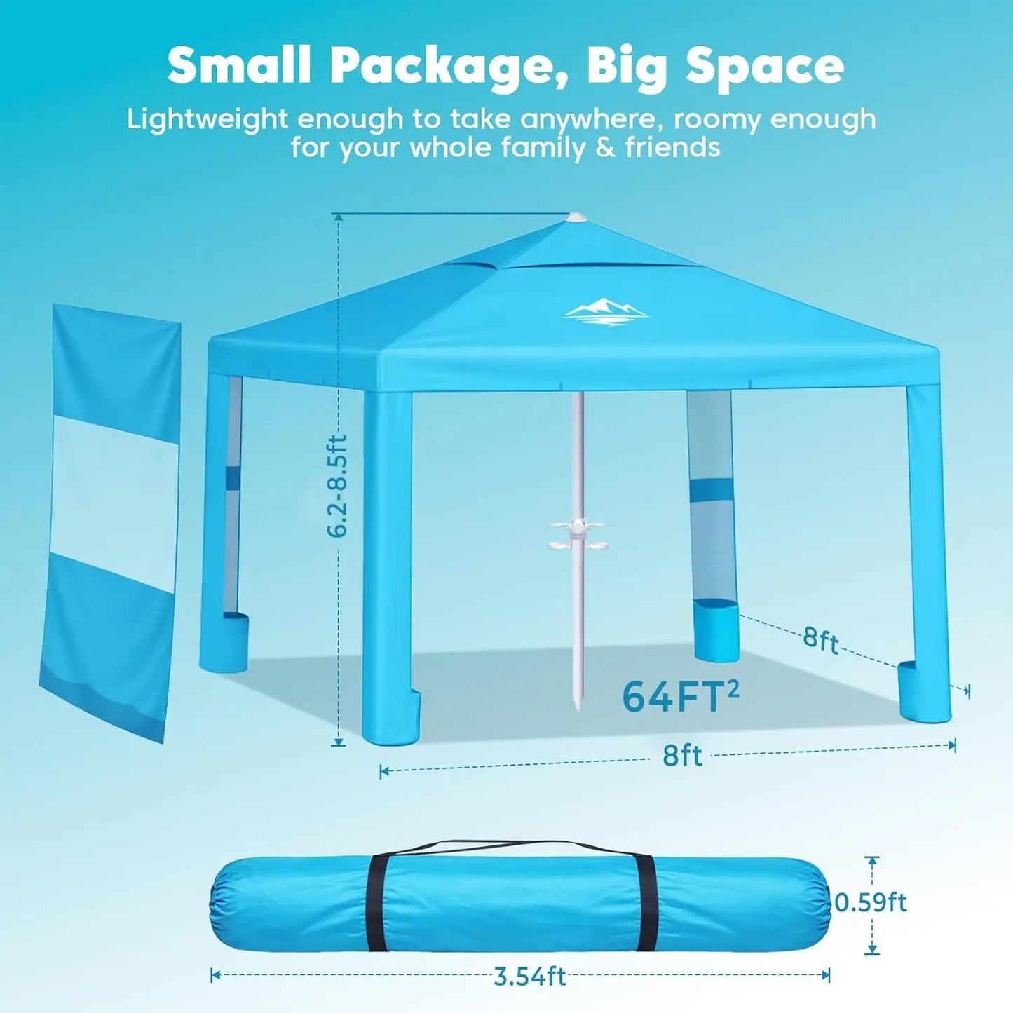 UPF50+ Instant Sun Shade Shelter — 8x8 FT Beach Canopy Tent