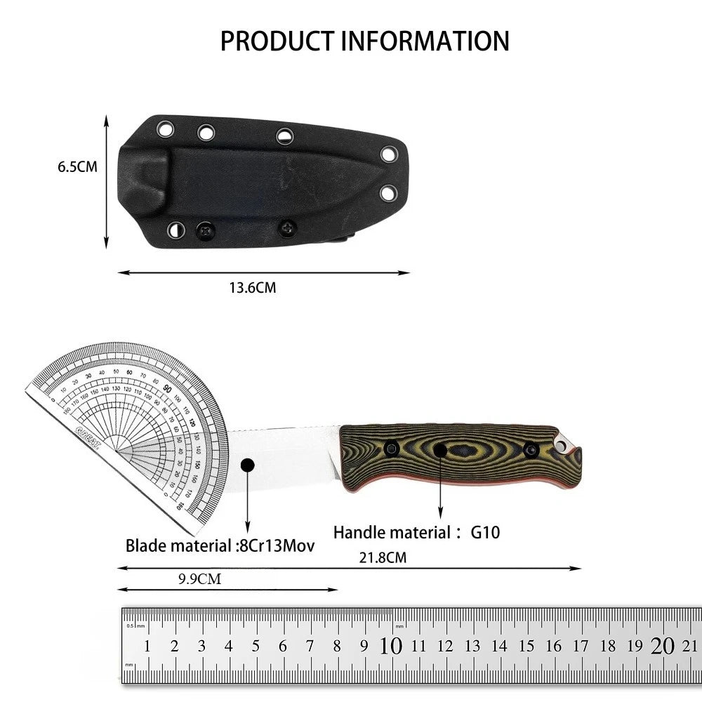 Portable Fixed Blade EDC Knife, G10 Handle Multifunctional Utility Knife for Camping Hiking Mountaineering Daily Use