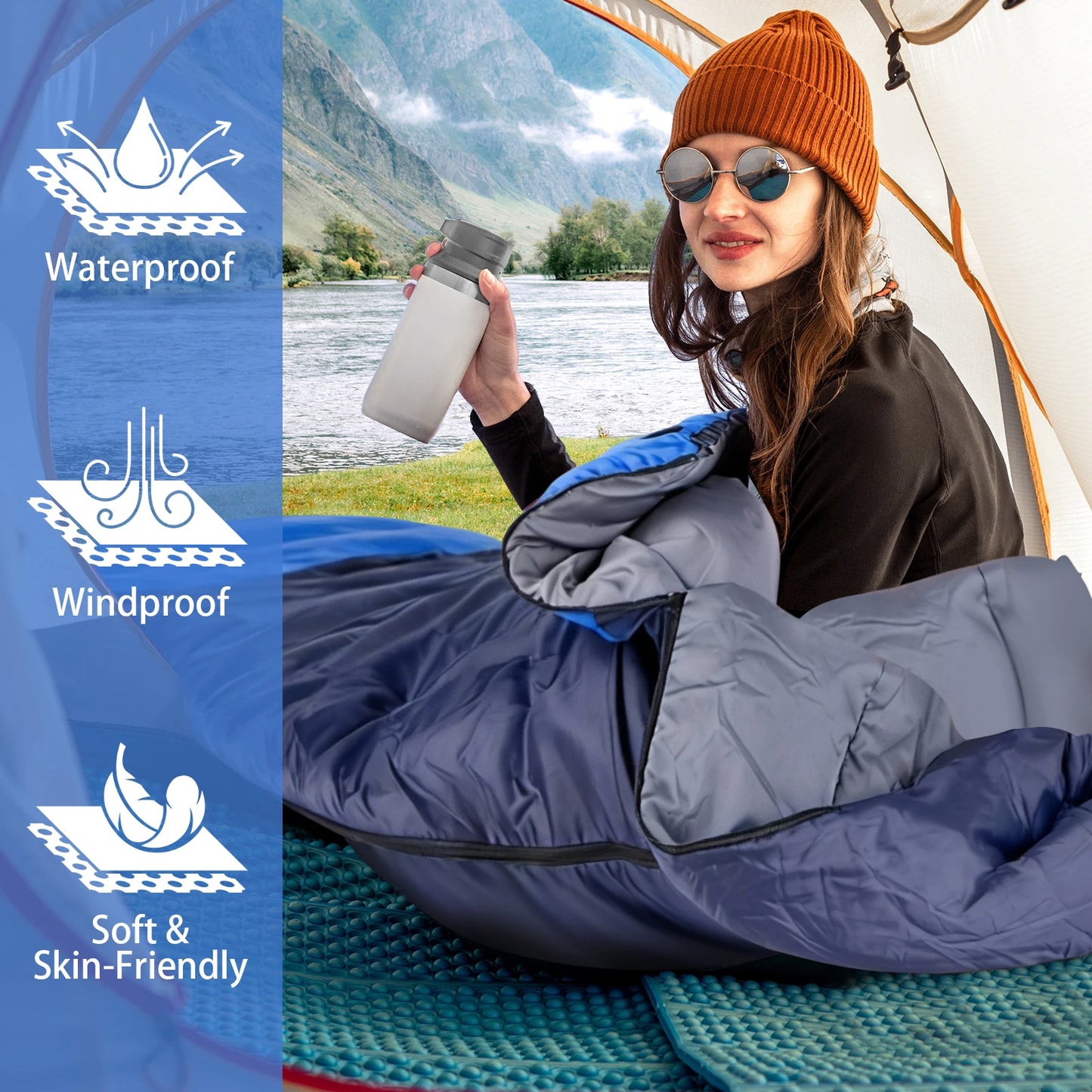 Camping Sleeping Bag, Ultralight, Waterproof, Windproof