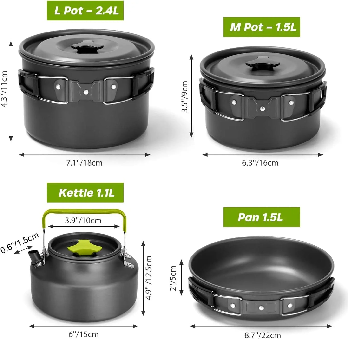 29-Piece Camping Cookware Mess Kit | Non-Stick Pots, Pan, Kettle & Collapsible Water Container