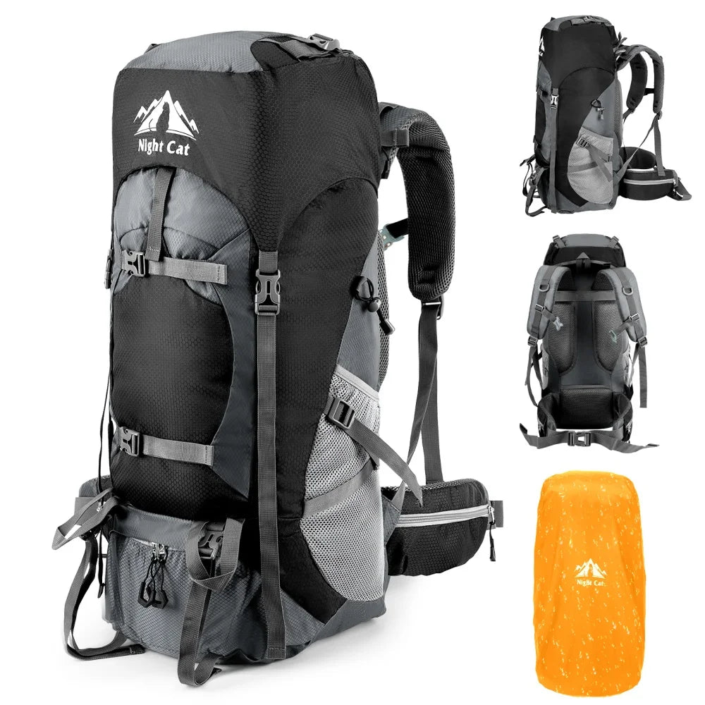 Night Cat Hiking Backpack – Lightweight Packable Pack with Rain Cover, No Frame