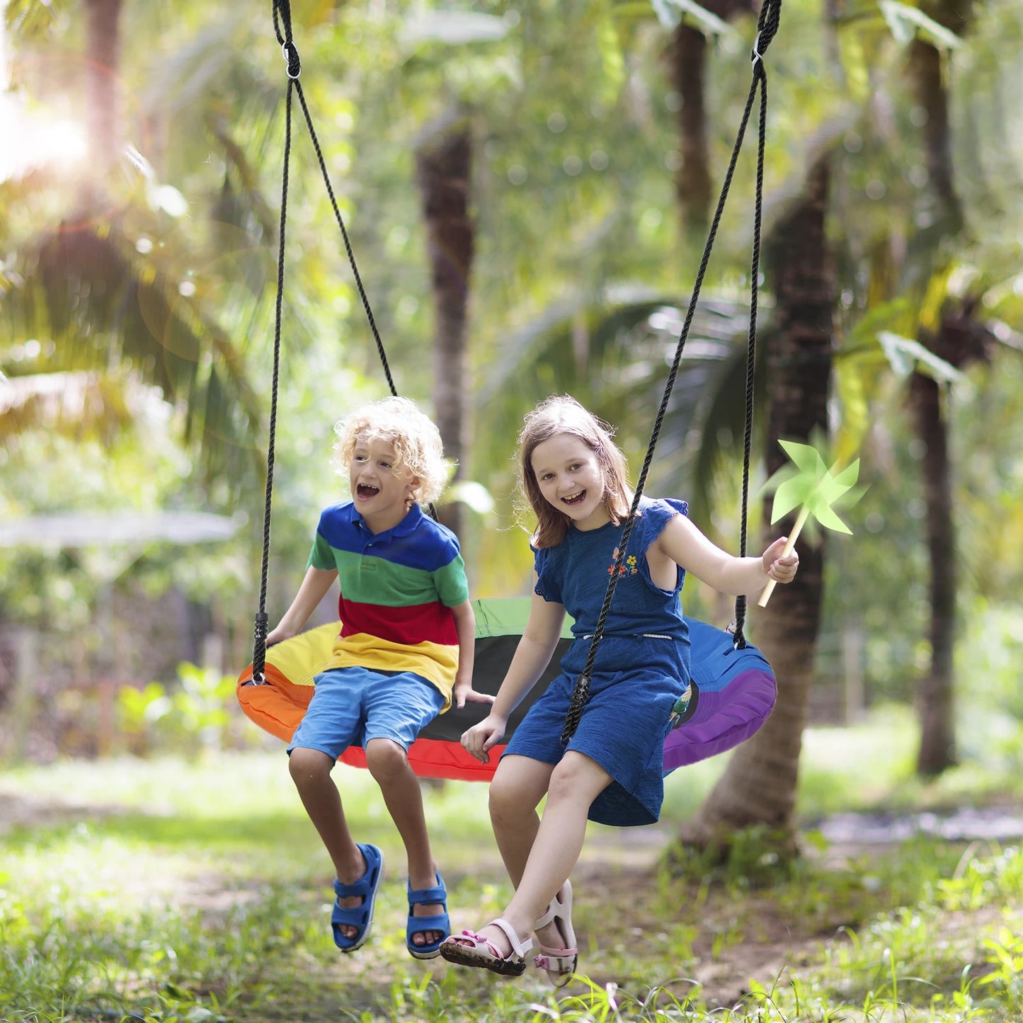 40 Inch Saucer Tree Swing – 800 lb Capacity Rainbow Flying Swing with Ropes