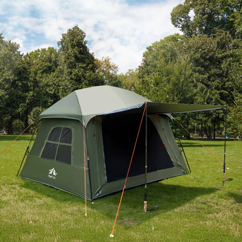 Night Cat 4-Person Pop Up Camping Tent – Blackout Cabin Tent with Vestibule & Rainfly
