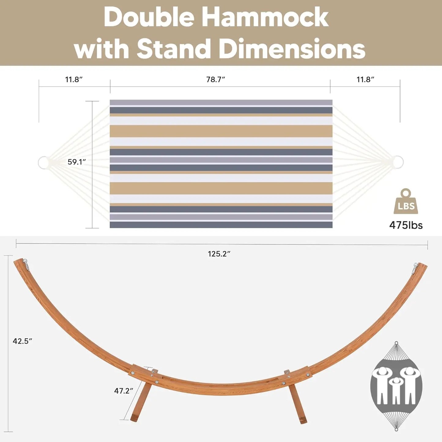 10 FT Wooden Stand Hammock, 475lbs Capacity