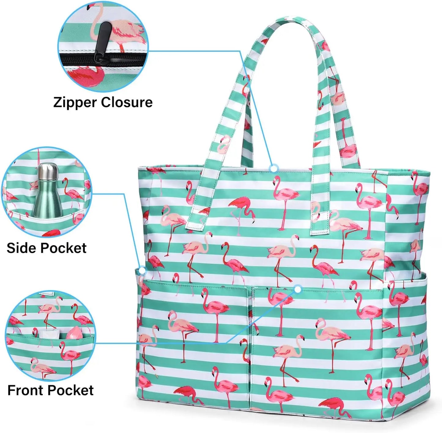 Large Waterproof Beach Tote, Sandproof with Zipper