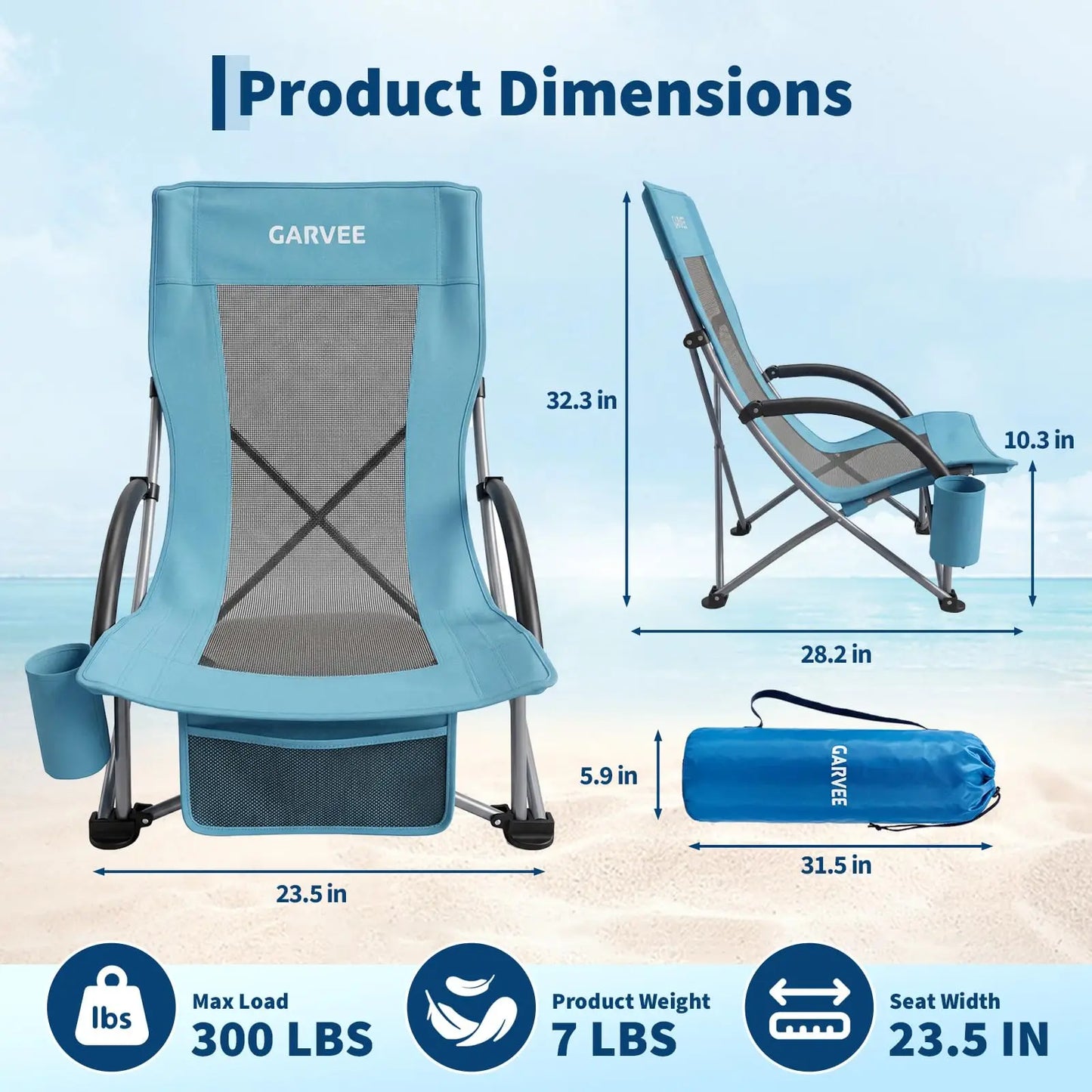 High Beach Chair 2 Pack, Extra Wide Seat