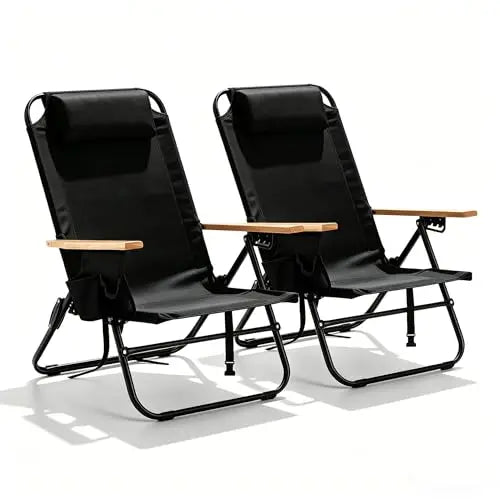 2-Pack Lightweight Portable Beach Chair – Lay Flat Folding Chair with 5 Positions & Cushion