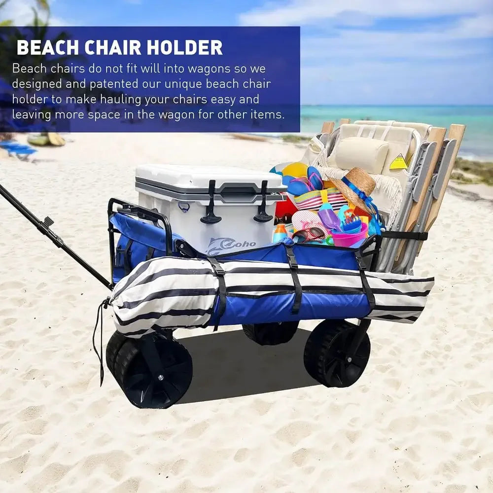 Sturdy Collapsible Cart with Large Sand Wheels and Beach Chair Holder