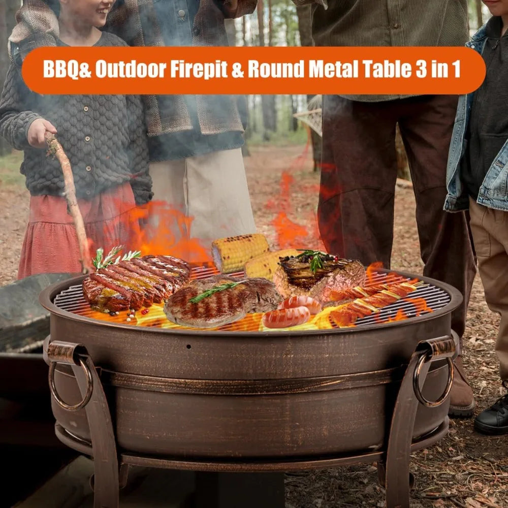 36 Inch Fire Pit with Grill & Lid