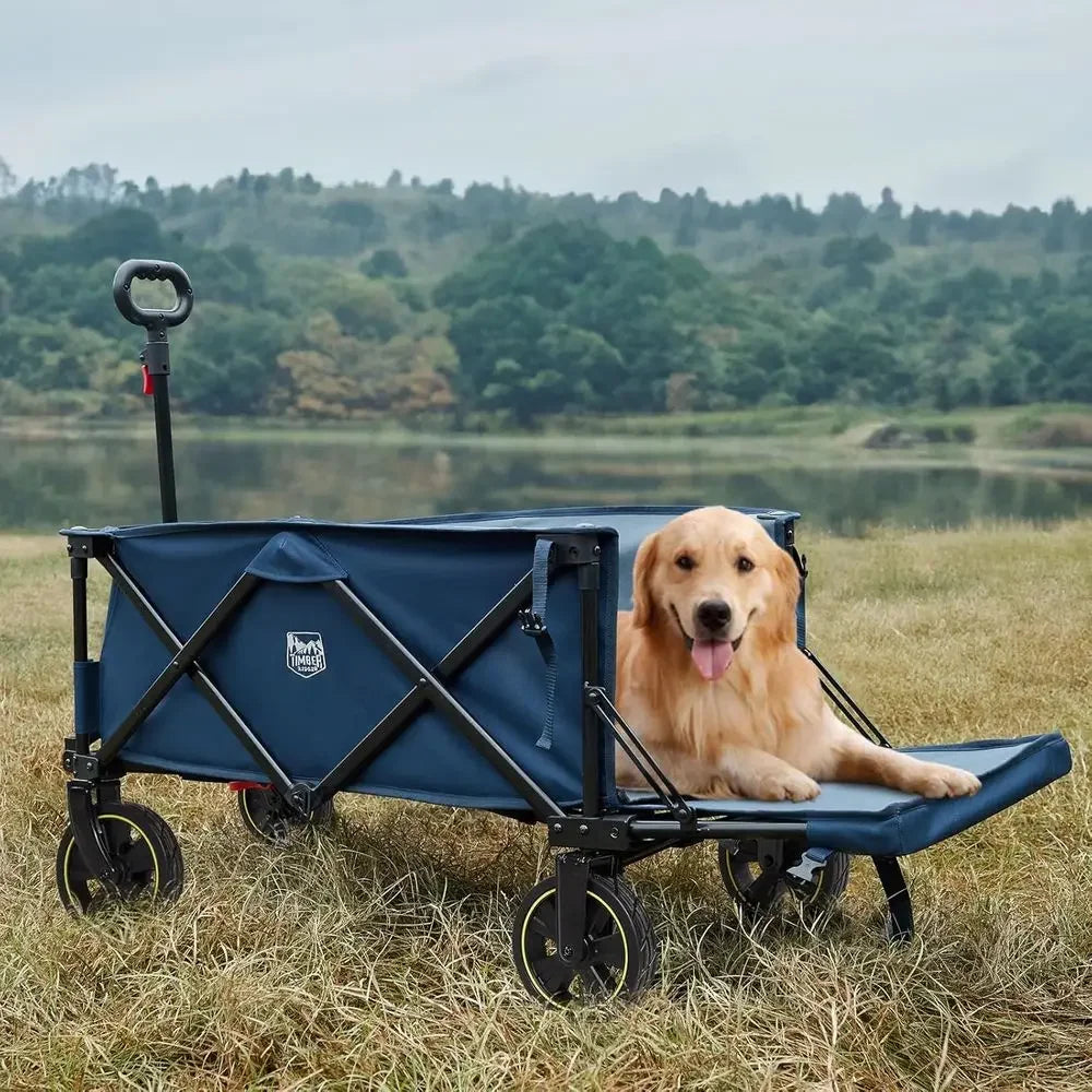 49 Long Folding Wagon with Tailgate and Brakes, 300lbs Capacity, Adjustable Handle, 250L Storage