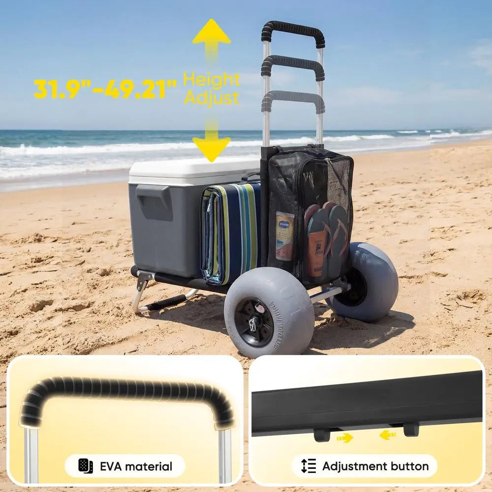 Heavy-Duty Collapsible Beach Wagon with 12 Balloon Tires | All-Terrain Sand Cart