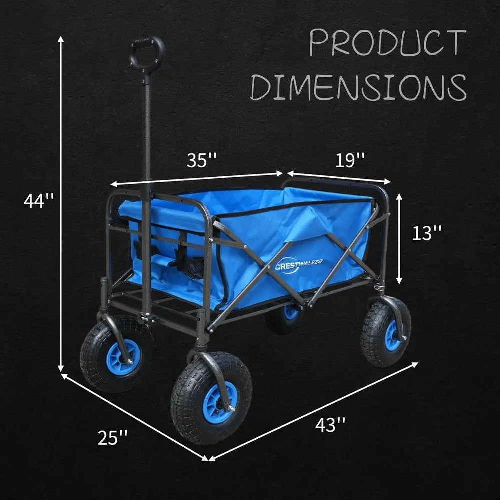 Heavy-Duty Collapsible Cart with Balloon Wheels and Chair Racks, Sand-Friendly, 300 LB Capacity