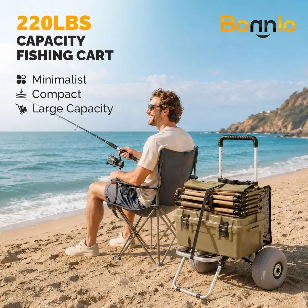 Adjustable All-Terrain Beach Wagon | 11" Balloon Wheels, 220 lb Capacity Folding Fishing Cart