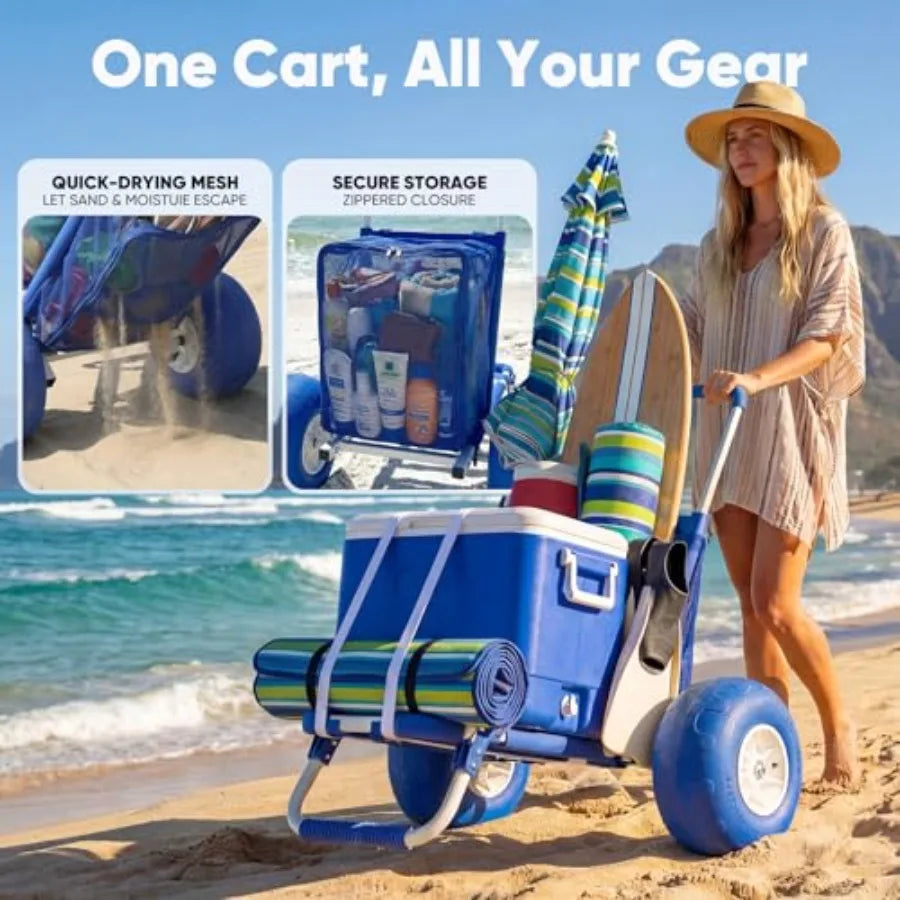 Heavy Duty Collapsible Beach Wagon with Balloon Tires