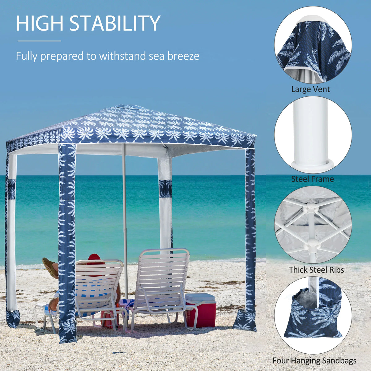 Outsunny 6.5' Ruffled Beach Umbrella with Sandbags & Carry Bag — Blue