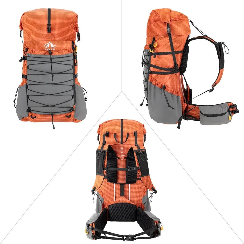 Internal-frame Hiking Backpack: 50L / 60L / 70L Roll Top with Rain Cover