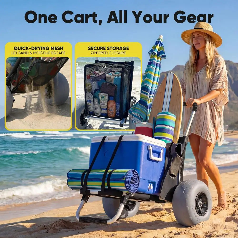Heavy-Duty Collapsible Beach Wagon with 12 Balloon Tires | All-Terrain Sand Cart
