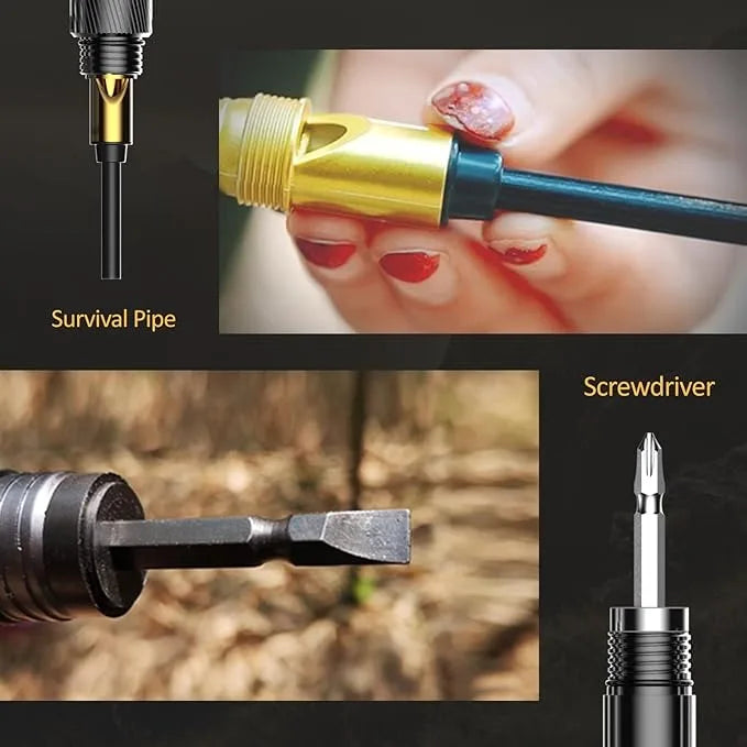 Multi-Purpose Trekking Pole with Compass, Flint and Screwdriver