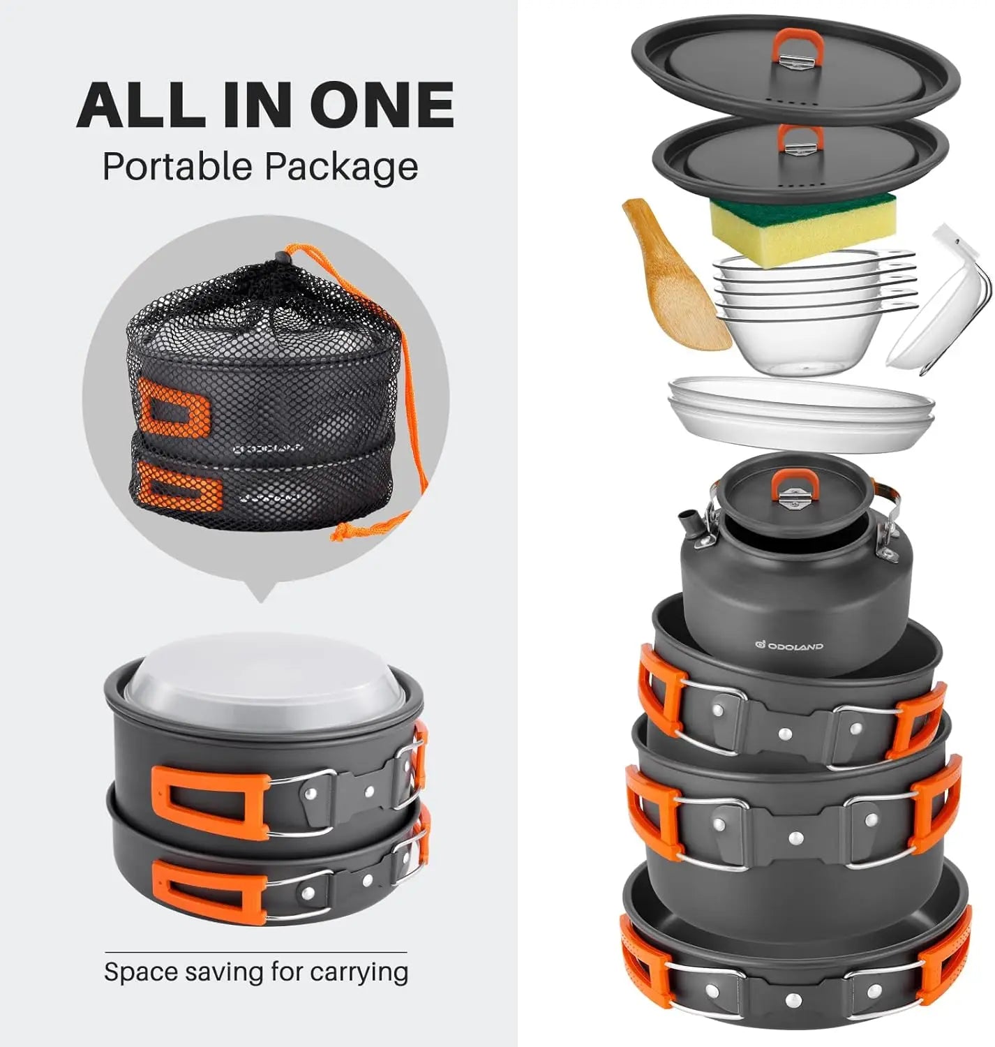 15-Piece Non-Stick Camping Cookware Set | Lightweight Backpacking Pots & Pans with Kettle