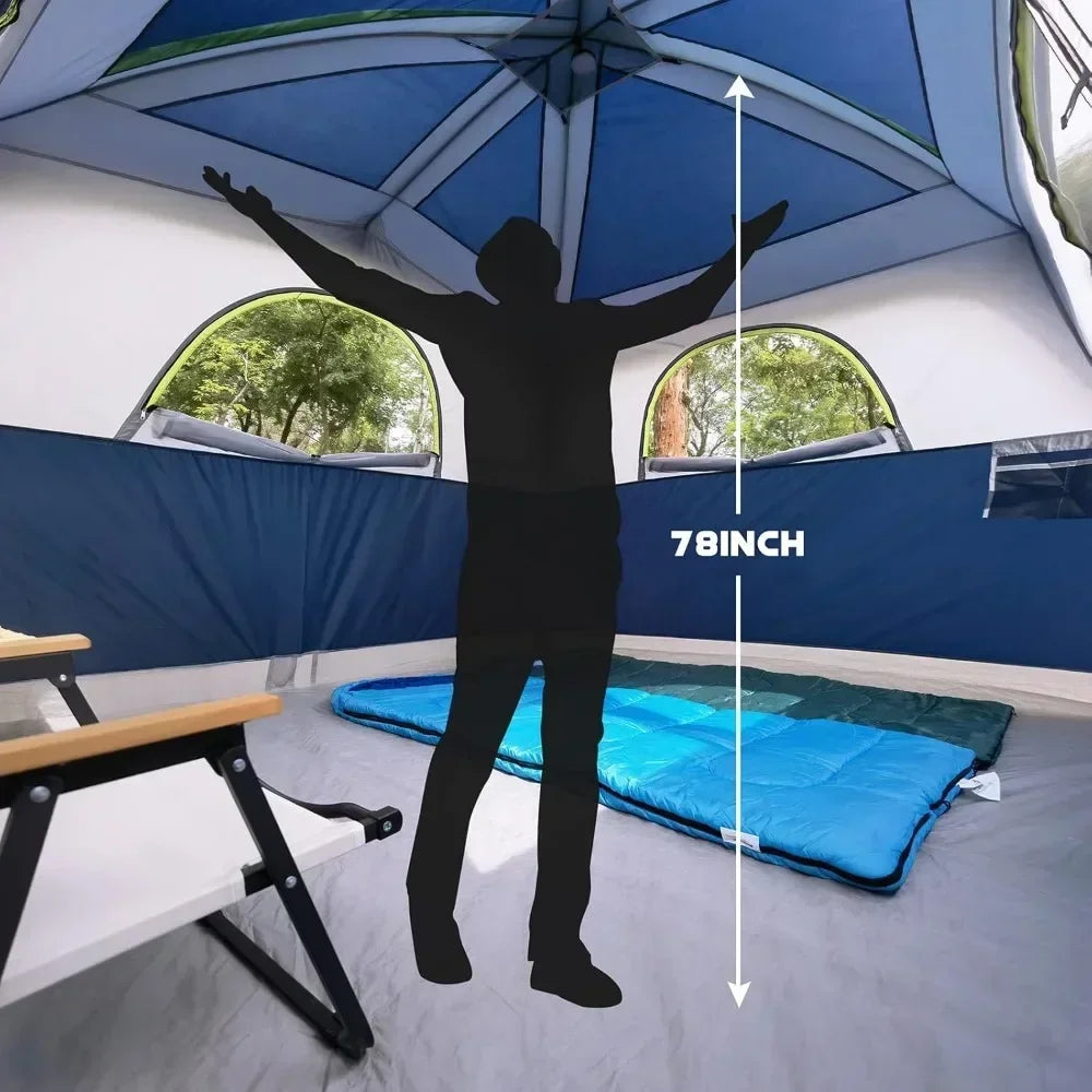 6 Person Waterproof,  Windproof, Double Layer Family Tent with 1 Mesh Door & 5 Large Mesh Win