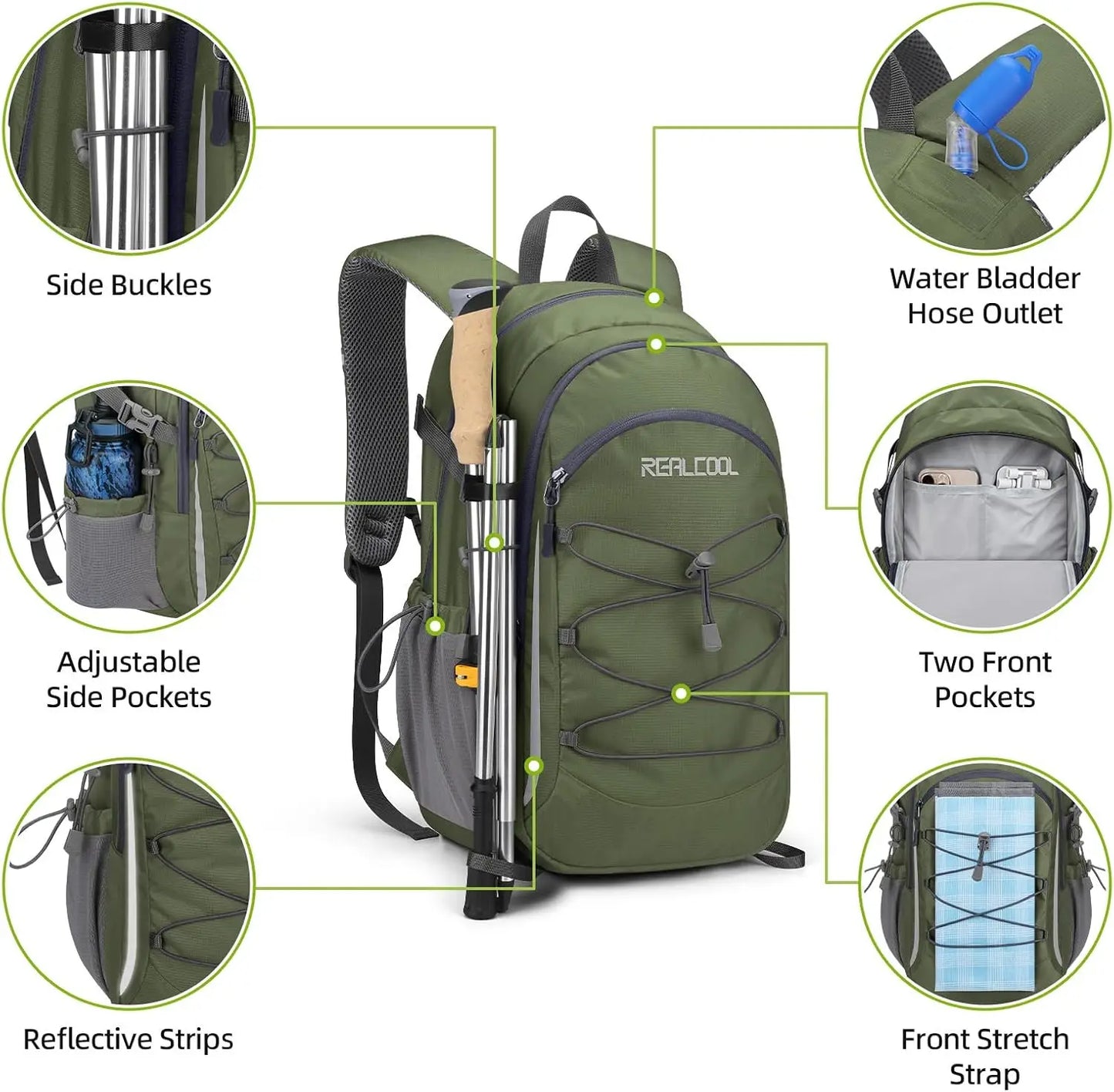 20L Waterproof Hiking Backpack | Lightweight Ergonomic Daypack for Men & Women — Army Green