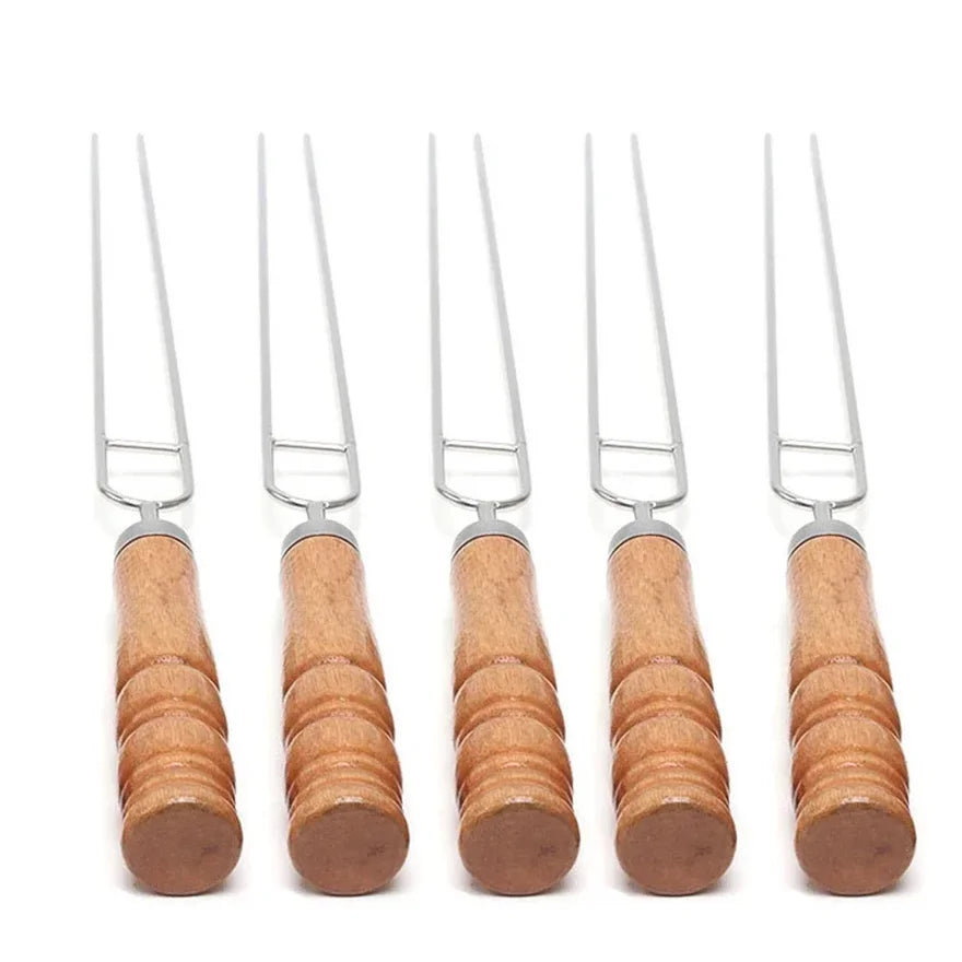10 PCS Stainless Steel BBQ Skewers with Wooden  Handles and Storage Bag
