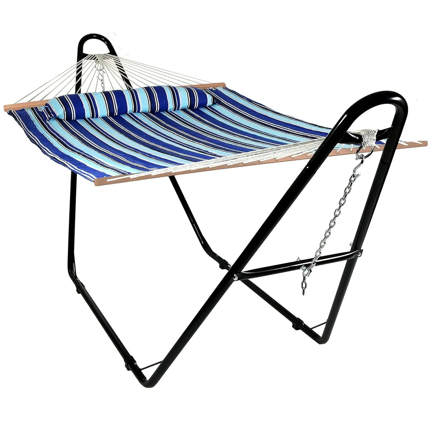 Double Quilted Fabric Hammock with Steel Stand 450lb Capacity Outdoor Patio 2 Person Black Stand Sandy Beach, Customized