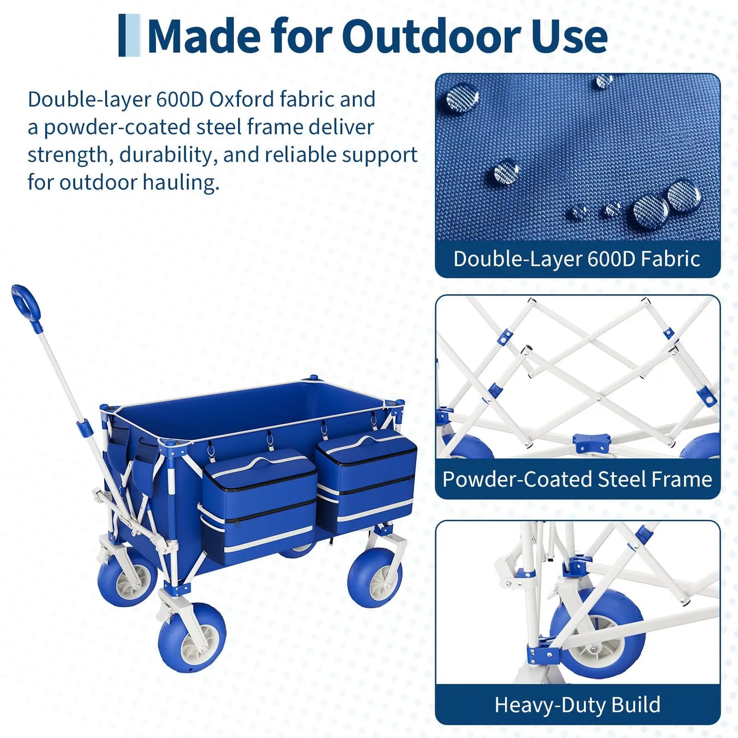 Heavy Duty Beach Wagon Cart | 460LBS | Folding Utility Wagon with 9" All-Terrain Wheels