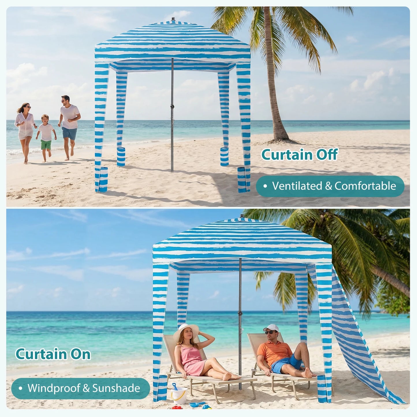 JHK 6×6 FT Beach Tent Sun Shelter with Side Wall – UPF 50+ Wind Resistant Cabana for Family