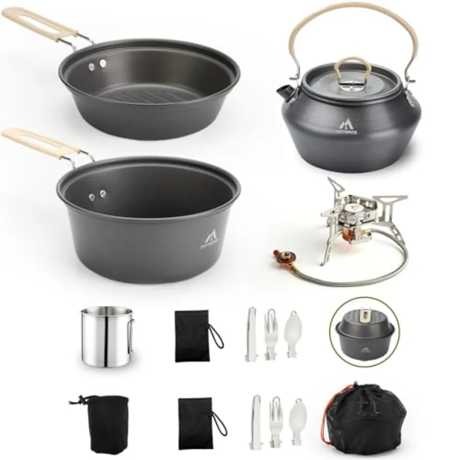 Stainless Steel Camping Cookware Kit – Complete Hiking Mess Kit with Tableware