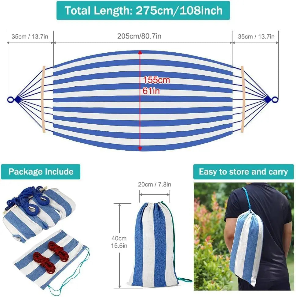 Hammock with Anti-Roll Balance Beam and Sturdy Metal Knot Straps