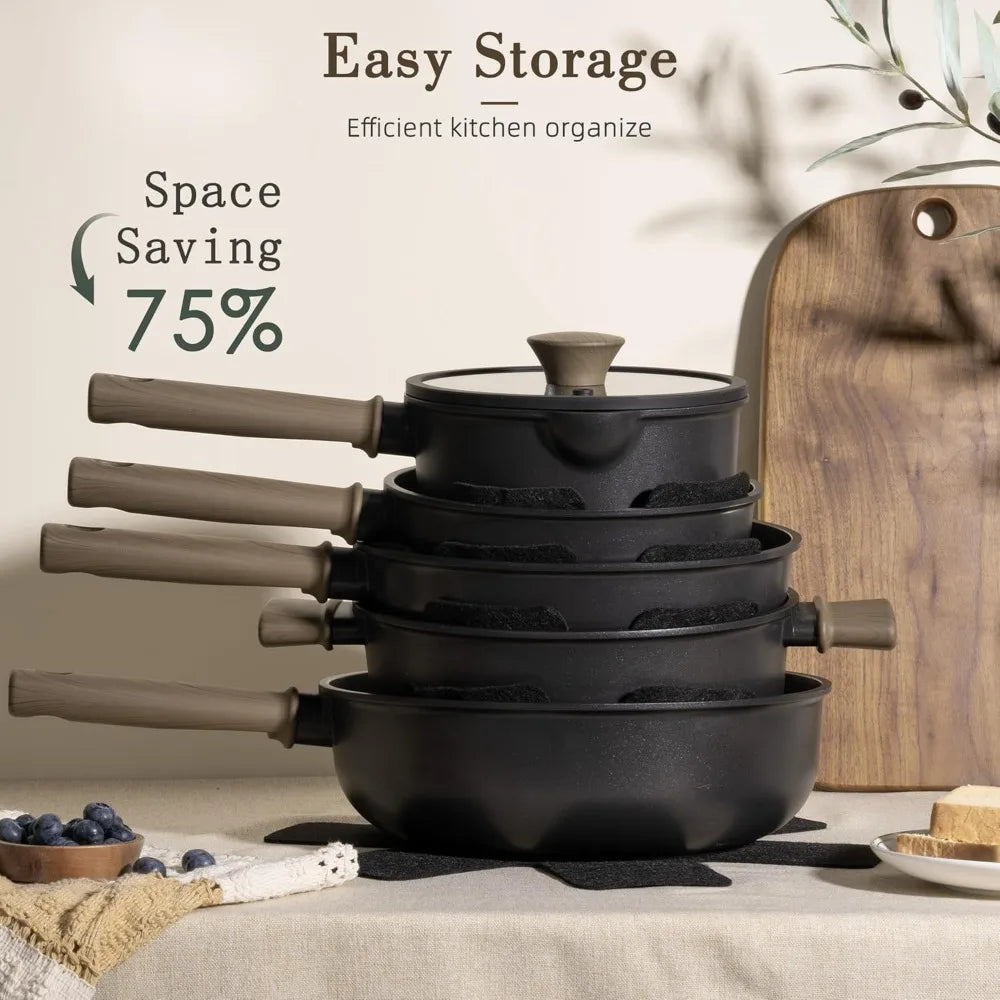 19 Pcs Pots and Pans Set Non Stick, Black Titanium